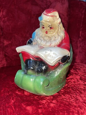 #ad Antique Santa Christmas 1940s Rare Chalk Ware 8” Bank Santa Writing In Book RARE $120.00