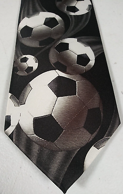 #ad Ralph Marlin Tie Mens Soccer Balls Silk Black White RM Necktie Coach Player $9.99