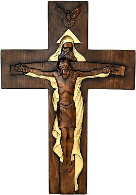 #ad 20quot; Holy Trinity Crucifix Wall Decor Wooden Cross Christ Jesus Handmade Gift US $229.99