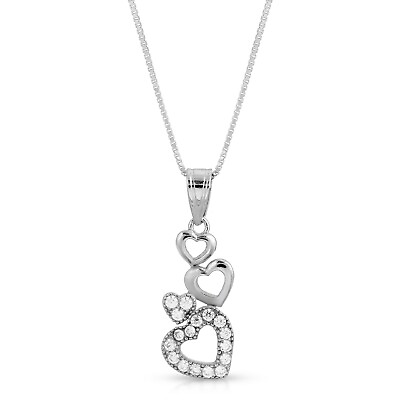 #ad Sterling Silver Multi Heart Necklace Open Hearts CZ Necklace Love Jewelry N87 $27.99