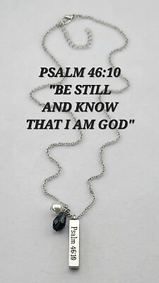#ad Silver Tone Religious Inspirational Pendant Necklace Psalm 46:10 $15.00
