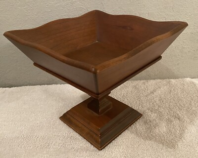 #ad Vintage Mid Century Modern Wood Pedestal Fruit amp; Nut Square Serving Bowl 7.5” $16.97