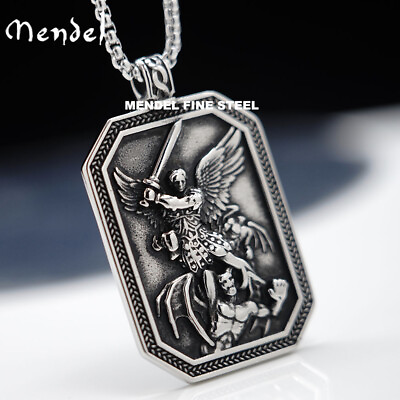 #ad MENDEL Mens Catholic Christian Saint St Michael Medal Medallion Pendant Necklace $12.99