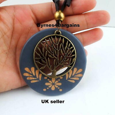 #ad Necklace Life Tree bronze colour with wooden backing adjustable strap UK GBP 4.25