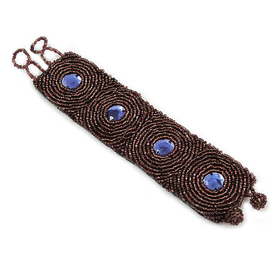 #ad Handmade Boho Style Plum Purple Glass Bead Wristband Bracelet 16cm L 2cm Ext GBP 10.90