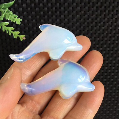 #ad 35g 2pcs Opalite Stone Dolphin Carving Quartz Crystal Collection Healing $26.60