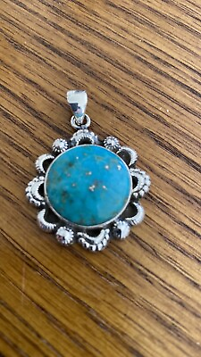#ad Turquoise Round Sterling Silver Pendant $64.00