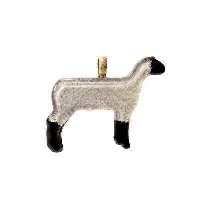 #ad 2quot;x1.5quot; Glass Lamb Sheep Pendant Jewelry Charm Black White Farm Animal Whimsical $18.99