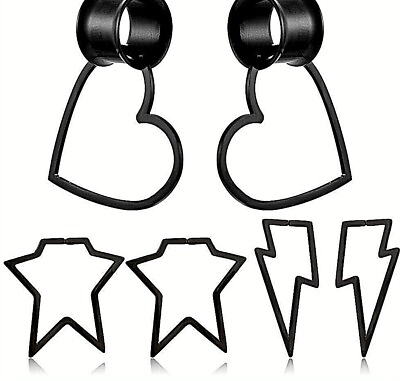 #ad Pair Hollow Dangle Heart Bolt Star Ear Gauges Ear Tunnel Body Jewelry Piercings $16.37
