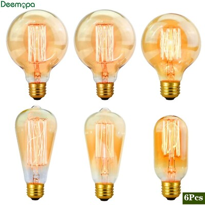 #ad 6pcs lot Retro Edison Bulb C35 T45 ST64 G80 G95 A60 Filament Light 40W E27 Lamp $57.10
