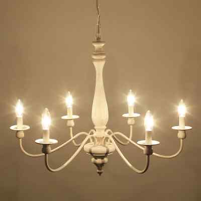 #ad Antique French Country Chandelier Fixture White Wood Shabby Chic Pendant Light $70.99