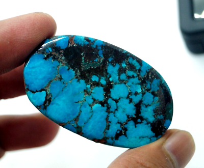 #ad AAA 96.3 Ct Natural Black Spiderweb Turquoise Blue Untreated Oval Gemstone $15.99