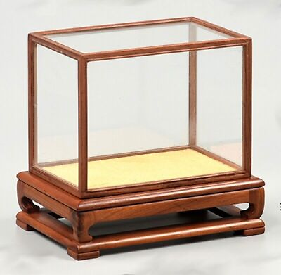 #ad Wooden Trim Base Display Box Transparent Glass Doll Antique Case Cover Decor $90.25