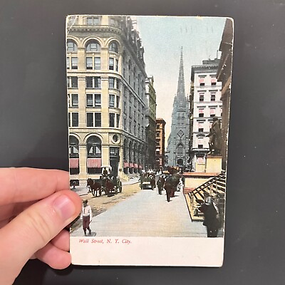 #ad Wall Street New York City Hand Colored Vintage Postcard $8.00
