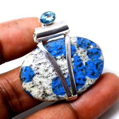 #ad K2 Blue Azurite Pendant Sterling Silver Pendent Blue topaz Pendent 11 Gm $14.99