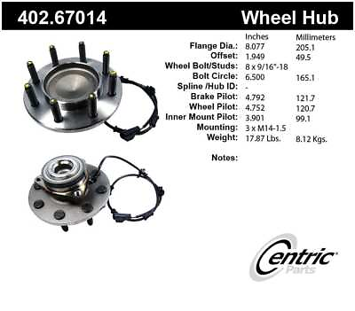 #ad Axle Bearing and Hub Assembly Premium Hubs Centric 402.67014 $183.43