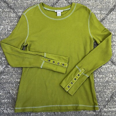 #ad Sundance Green Contrast Stitch Thermal Long Sleeve T Shirt Size L $22.99