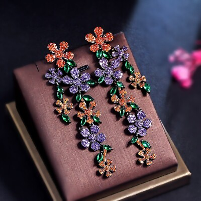 #ad 18K Black Gold GF Made With SWAROVSKI Crystal Flower Luxury Chandelier Earrings AU $39.99