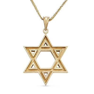 #ad 14K Solid Yellow Gold Jewish Star Of David Necklace Judaica Pendant Men Jewelry $701.00