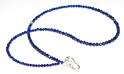 #ad Blue Lapis Lazuli 925 Sterling Silver Lock 20quot; Strand Necklace 3 mm Round Beads $21.99