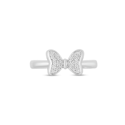 #ad 0.22Ct White Round CZ Ribbon Bow Tie Charm Ring Solid 925 Sterling Silver $104.55