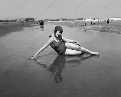 #ad 8x10 Print Woman on Beach Posed in the Surf Long Beach California 1930#x27;s #WOM $14.99