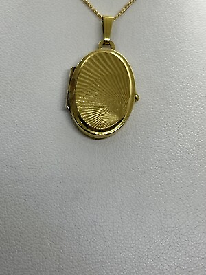 #ad Art Deco Gold Plated Kamp;L Oval Locket 3 Sun Rays Sunrise Locket Pendant Necklace $69.99