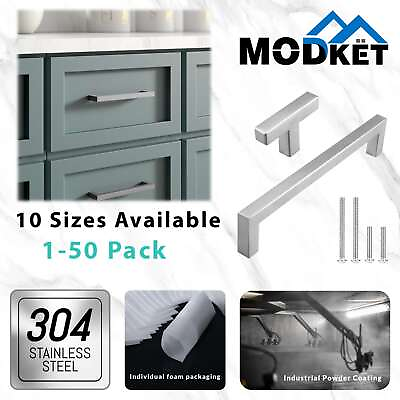 #ad Square Brushed Nickel Cabinet Handles Pulls Knobs Kitchen Bath Stainless Steel $72.19