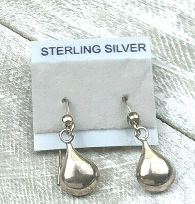 #ad Vintage Sterling Earrings Acid Tested Puffy Paddle Small Pierced Drop NO OFFERS $10.00