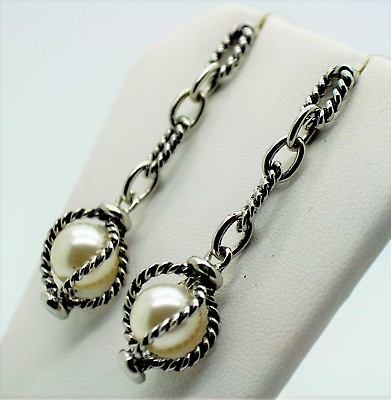#ad A095 Gorgeous Design Rhodium Plated Cream Pearl Dangle Drop Post fashion Earring $9.99