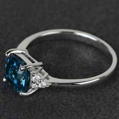 #ad Natural Cushion Cut London Blue Topaz 925 Starling Silver Solitaire Women Engage $88.00