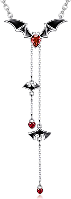 #ad Bat Necklace Sterling Silver Halloween Black Bat Pendant Lariat Necklace for Wom $89.23