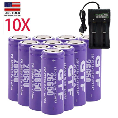 #ad 26650 Battery Rechargeable 3.7V Li ion Batteries Cell Charger LOT $19.99