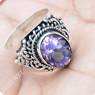 #ad Purple Amethyst Cut Gemstone Ring 925 Sterling Silver Work Design Jewelry Hp 715 $22.19