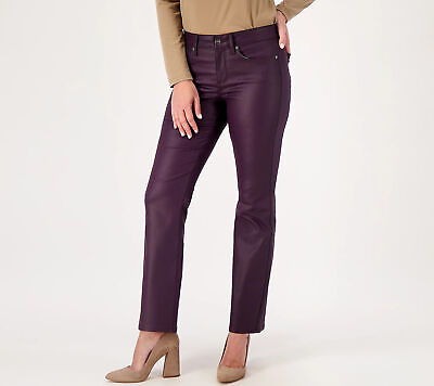 #ad NYDJ Coated Denim Uplift Marilyn Straight Jeans Eggplant 12 New $55.00