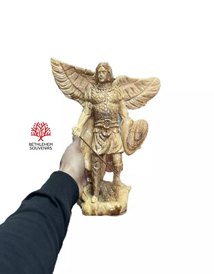 #ad Big Saint Michael Olive Wood Hand Art Carved Artist Masterpiece Bethlehem Crafts $424.99