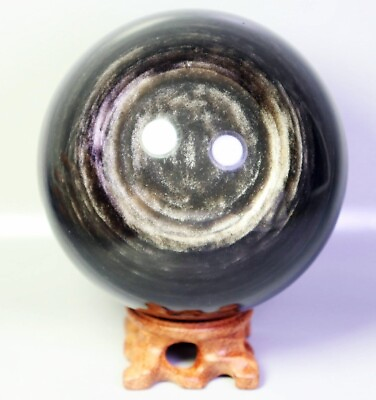 #ad 3.78lb Natural Rainbow Silver Obsidian Quartz Crystal Polished Sphere Ball Stand $229.59