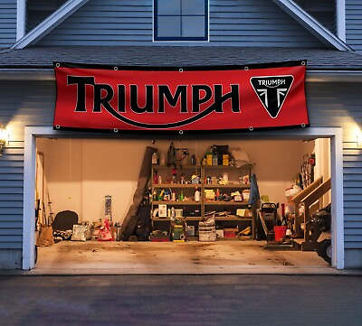 #ad Triumph Motorcycles 2x8ft banner Moto Racing Flag Man Cave Wall Decor Large Sign $17.95