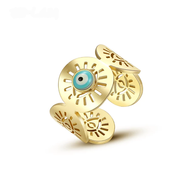 #ad Stainless Steel Gold Plated Fashion Design Trendy Turquoise Evil Eye Ring Unisex $7.99