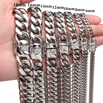 #ad 6 18mm Heavy Women Mens Miami Cuban Link Chain Silver Stainless Steel Necklace $53.99