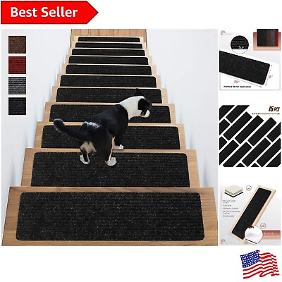#ad Handmade Black Carpet Stair Treads Set of 16 for Quiet and Safe Steps $79.99