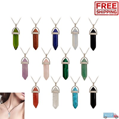 Crystal Necklace Gemstone Pendant Natural Chakra Stone Energy Healing with Chain $4.99