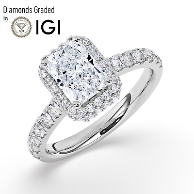 #ad IGI 1.50CT Solitaire Lab Grown Radiant Diamond Engagement Ring 18K White Gold $1862.00