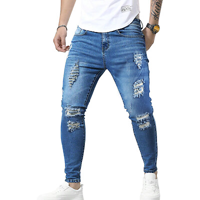 #ad #ad Mens Ripped Skinny Jeans Stretch Distressed Denim Pants Casual Slim Fit Trousers $23.98
