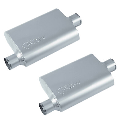 #ad Pair 40Series Flowmuffler 2 Chamber Street Race Mufflers 3quot; In Out Offset Center $99.98