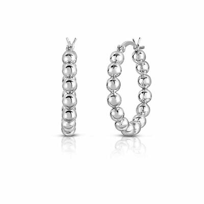 #ad Womens 925 Sterling Silver Bead Ball Hoop Earrings For Women 25 35MM $11.99
