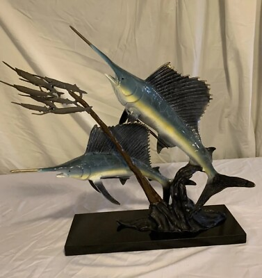 #ad LARGE BRASS SAILFISH GOING AFTER BALLYHOO SPI GALLERY Free Shipping $495.00
