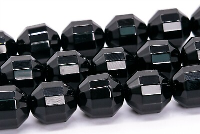 #ad 10x9MM Black Agate Faceted Bicone Barrel Drum Grade AAA Natural Loose Beads $11.95