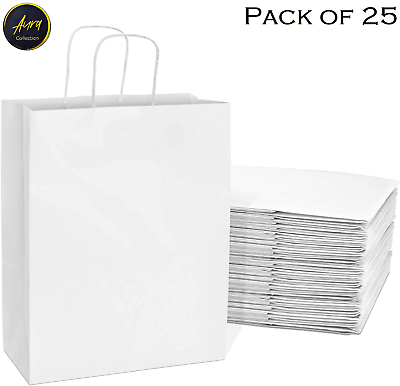 #ad White Plain Paper Shopping Kraft Retail Merchandise Bags With Handles Bulk $26.99