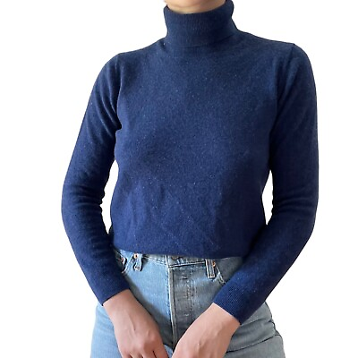 #ad Jennie Liu Womens Blue 100% Cashmere Soft Minimalist Turtleneck Sweater Sz M $40.00
